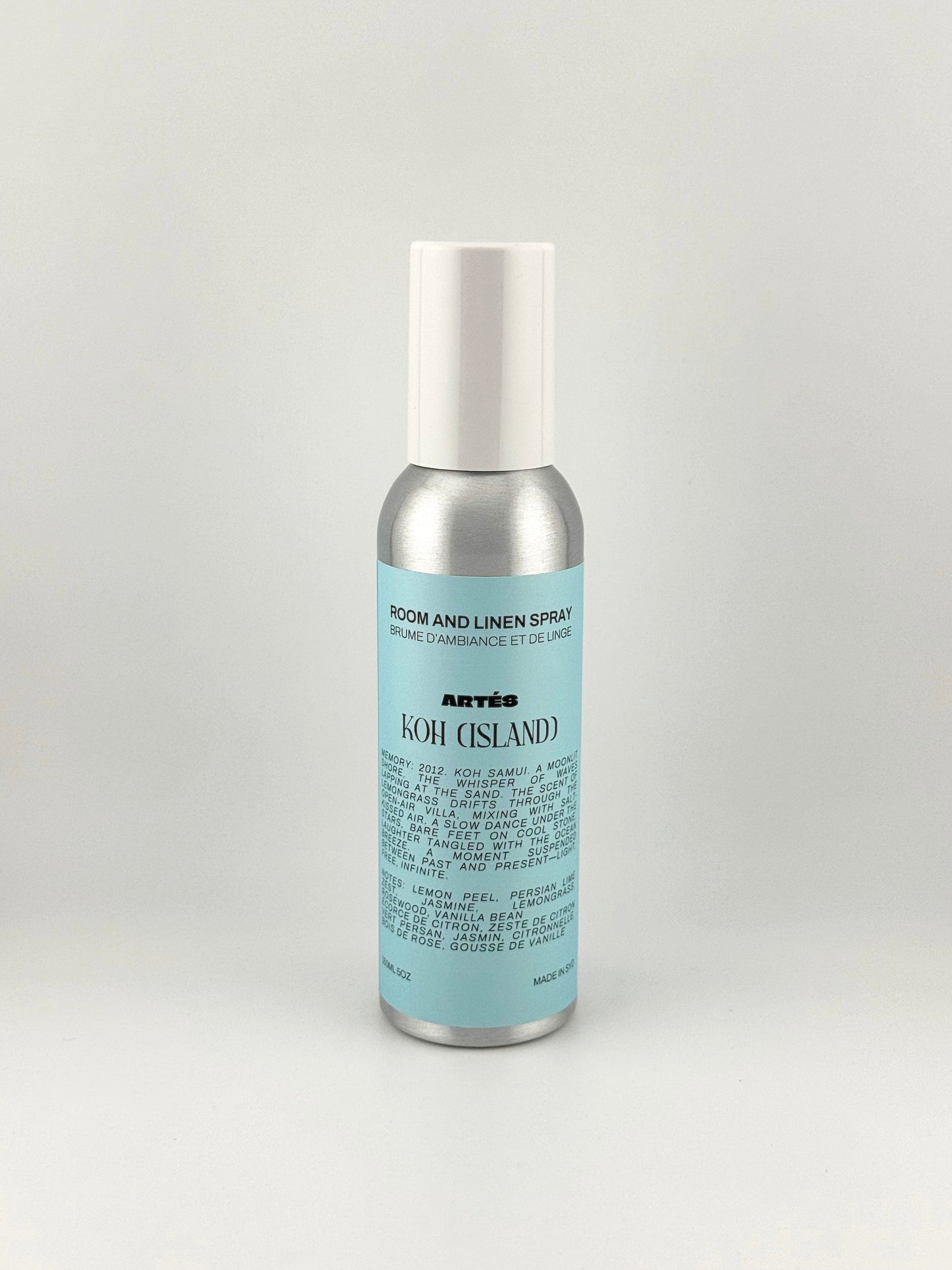 ARTES KOH ISLAND room and linen spray in signature aluminium bottle