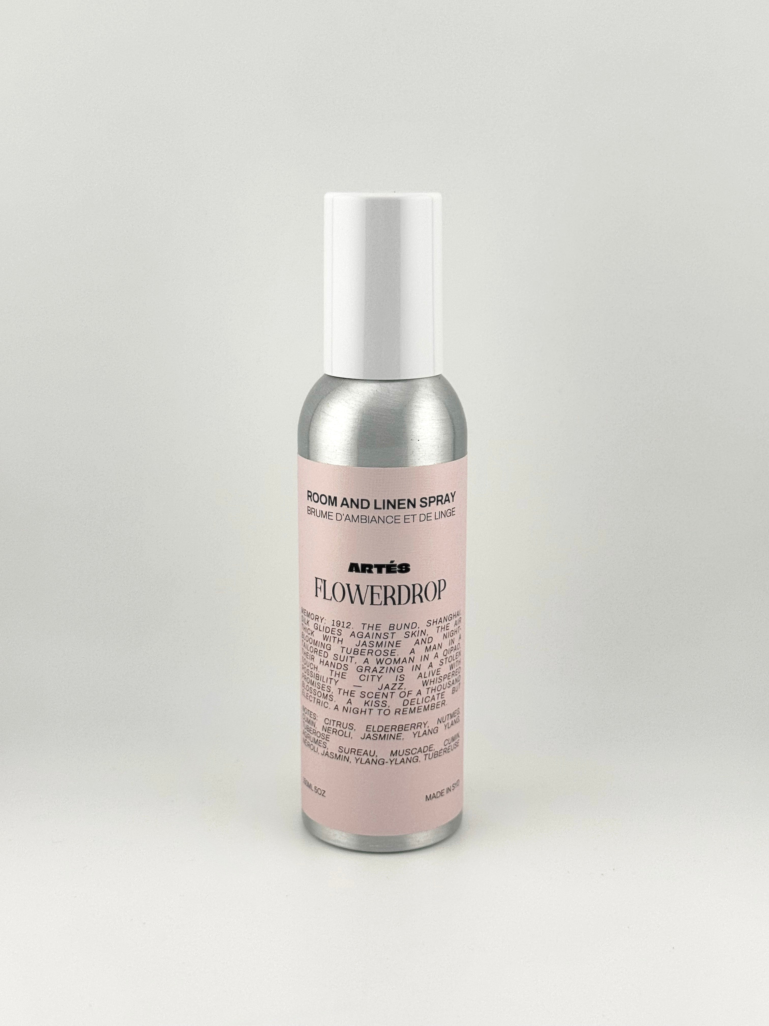 ARTES FLOWERDROP Room & Linen Spray in signature aluminium vessel