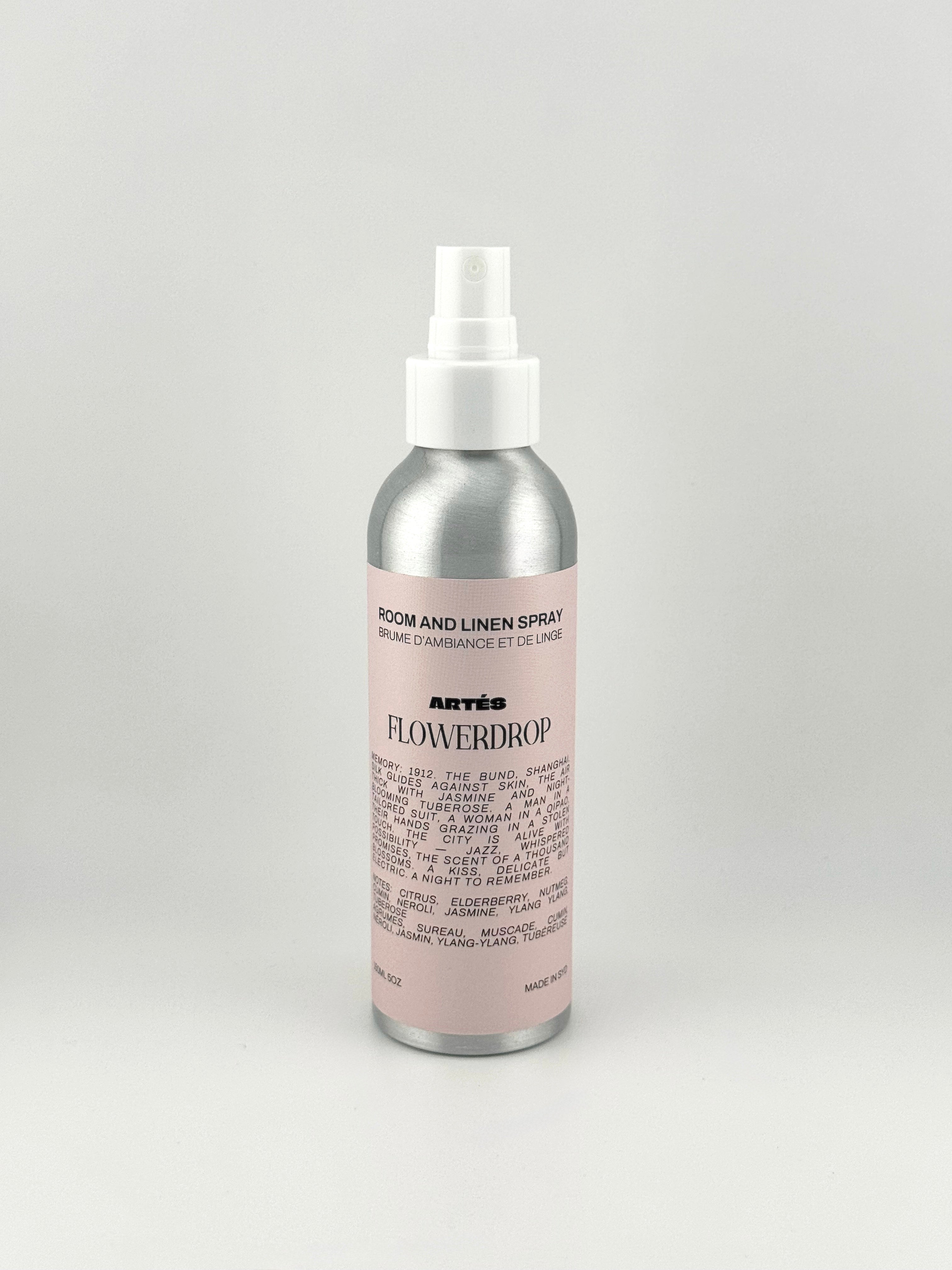 ARTES FLOWERDROP Room & Linen Spray in signature aluminium vessel