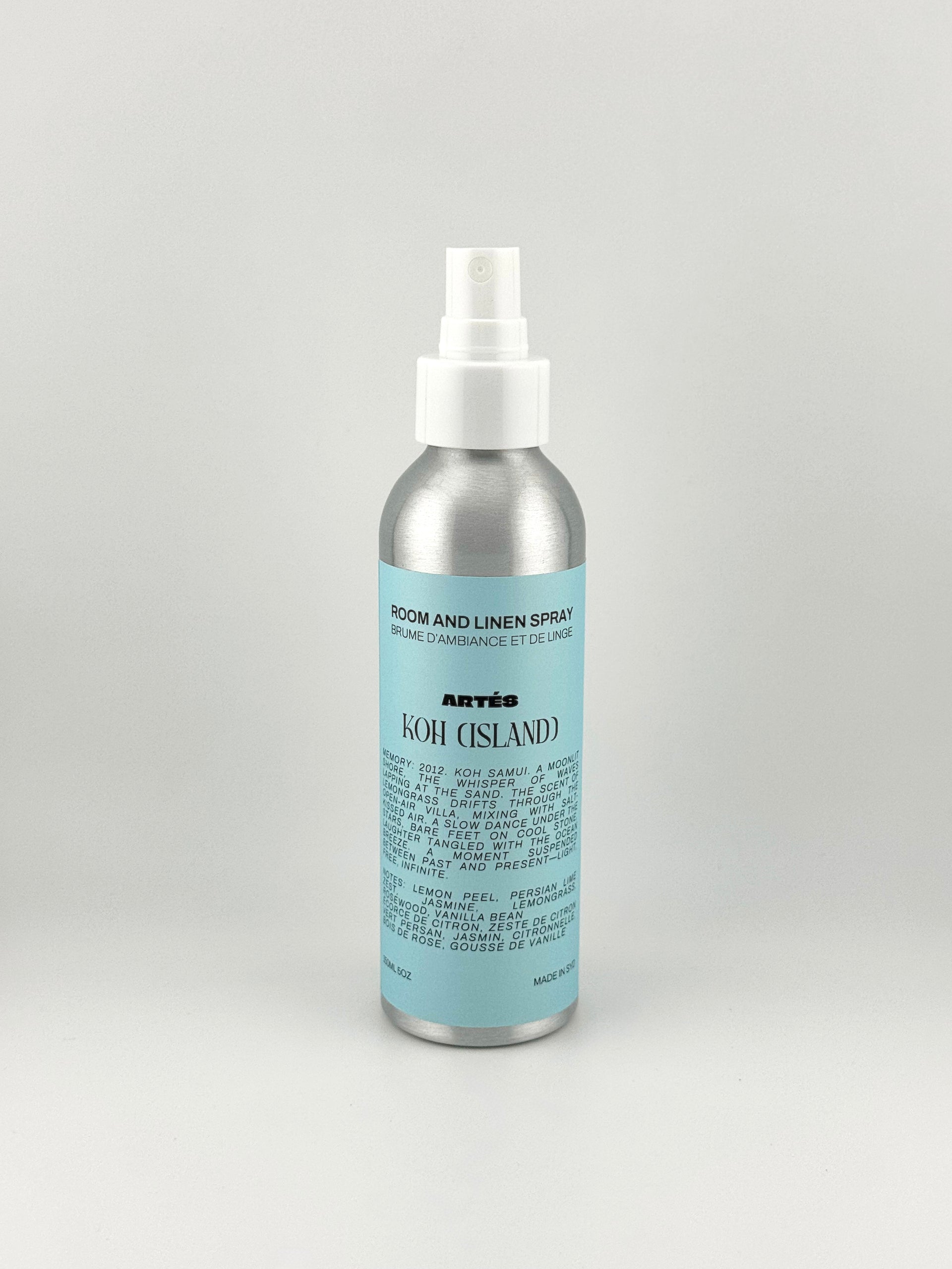 ARTES KOH ISLAND room and linen spray in signature aluminium bottle