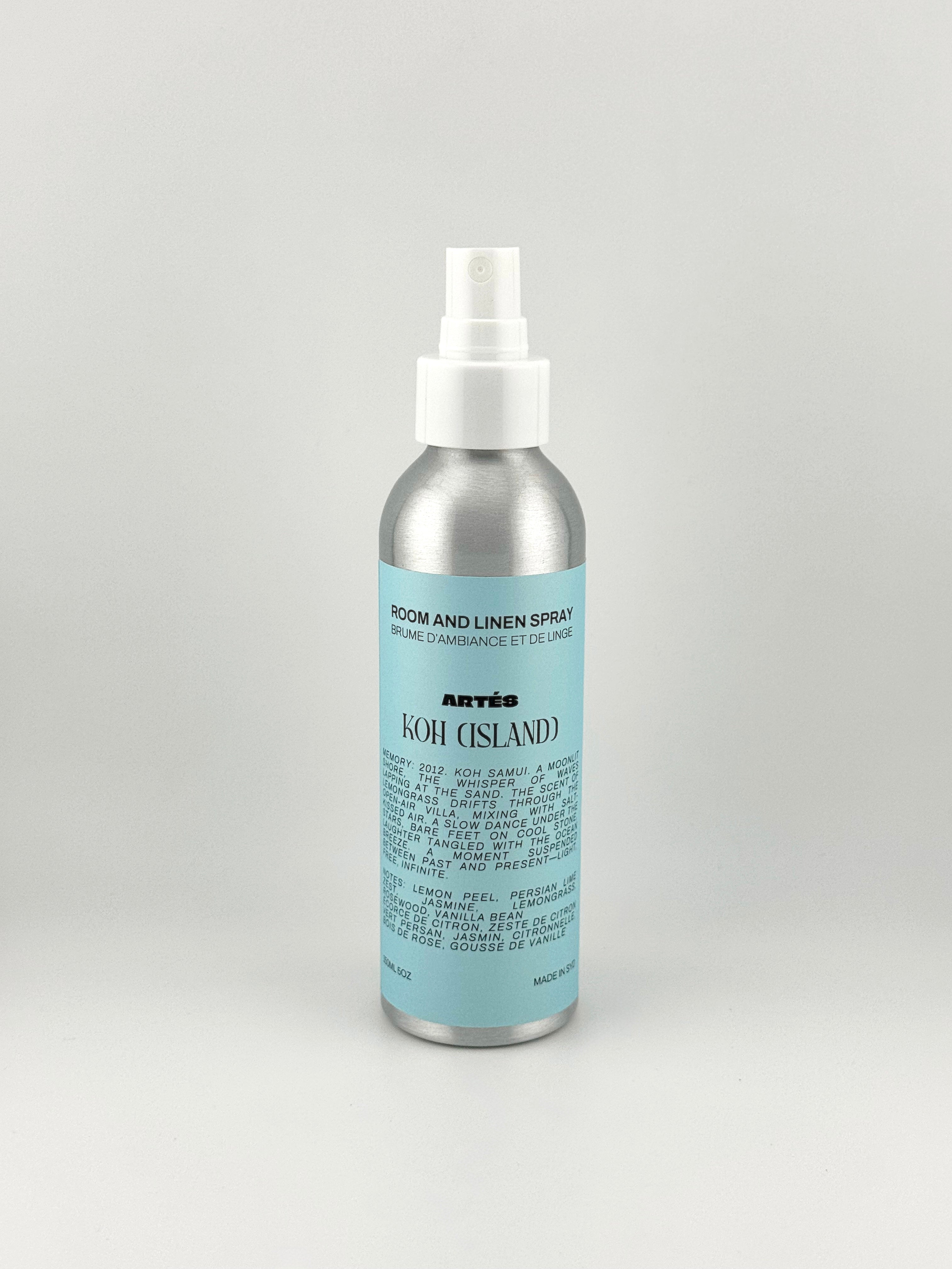 ARTES KOH ISLAND room and linen spray in signature aluminium bottle