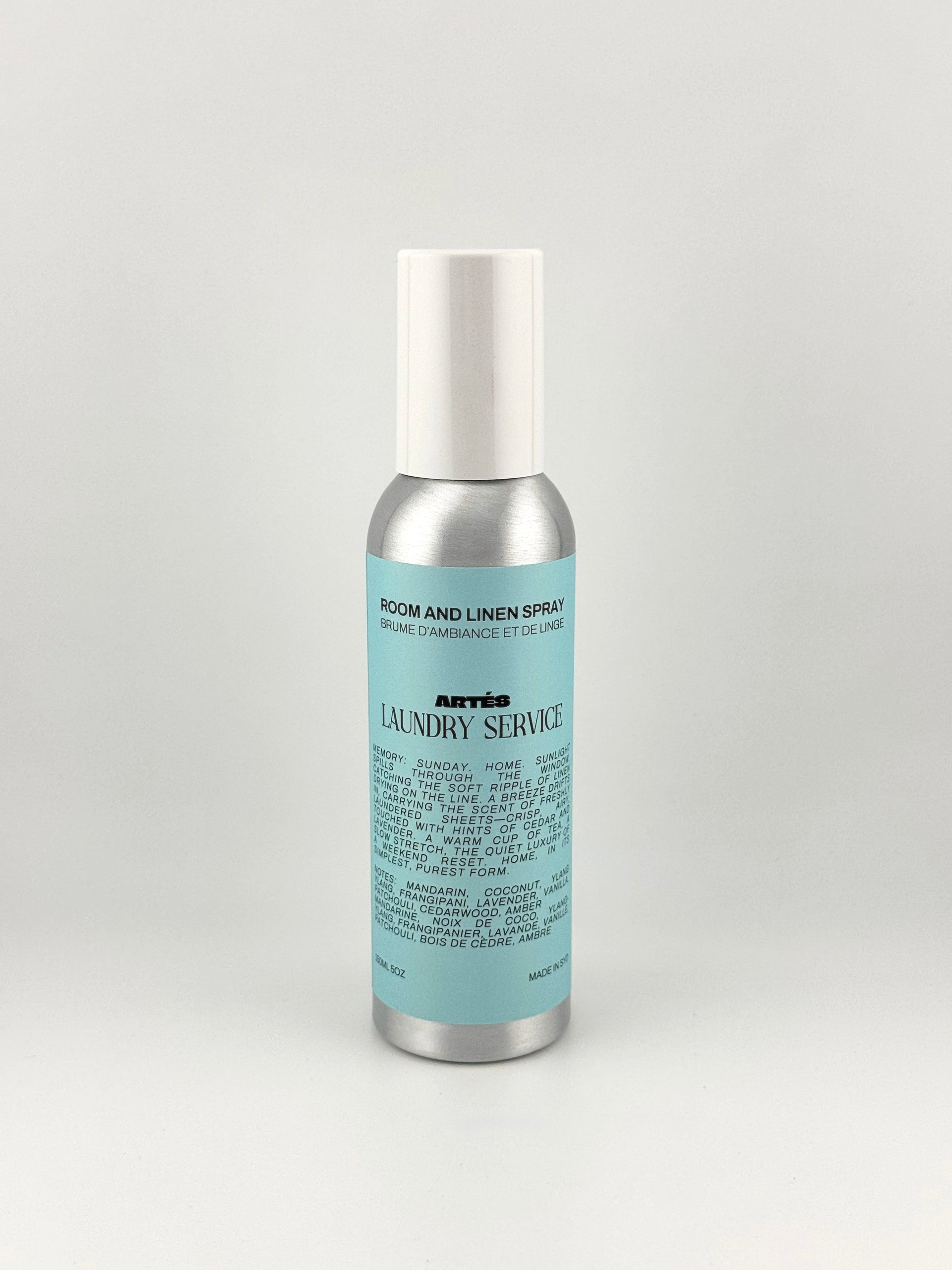 ARTES LAUNDRY SERVICE room and linen spray in signature aluminium bottle