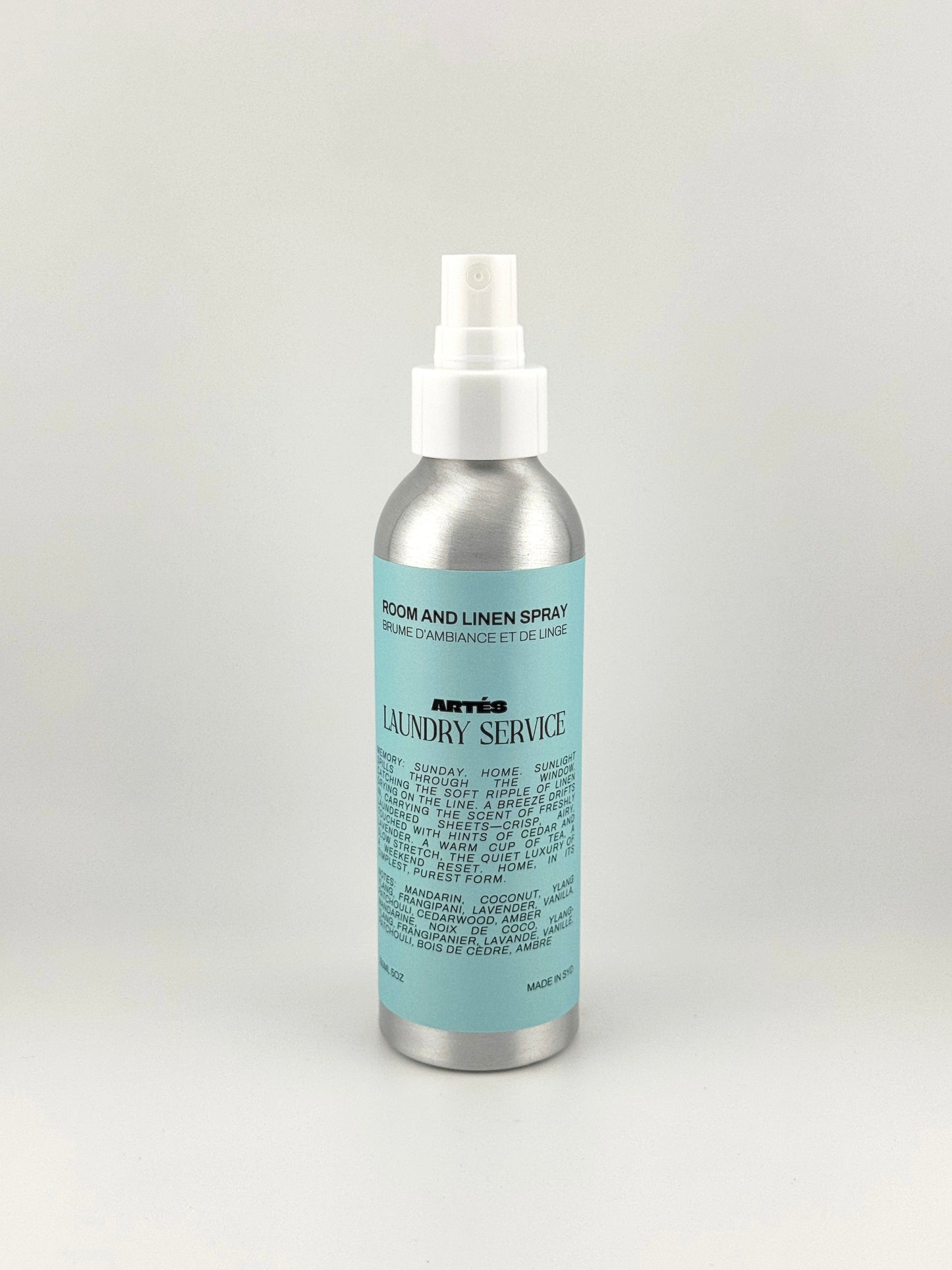 ARTES LAUNDRY SERVICE room and linen spray in signature aluminium bottle