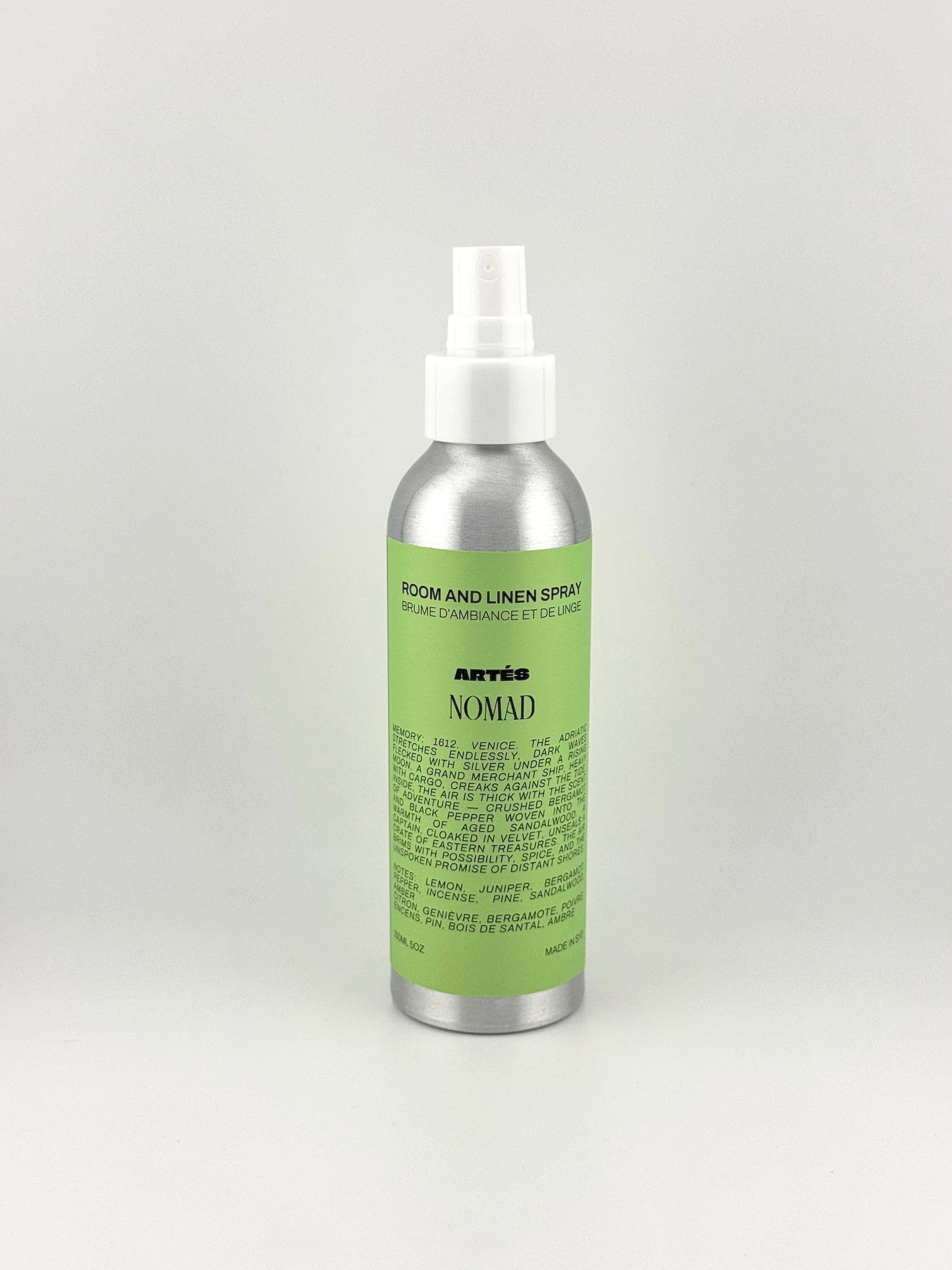 ARTES NOMAD room and linen spray in signature aluminium bottle