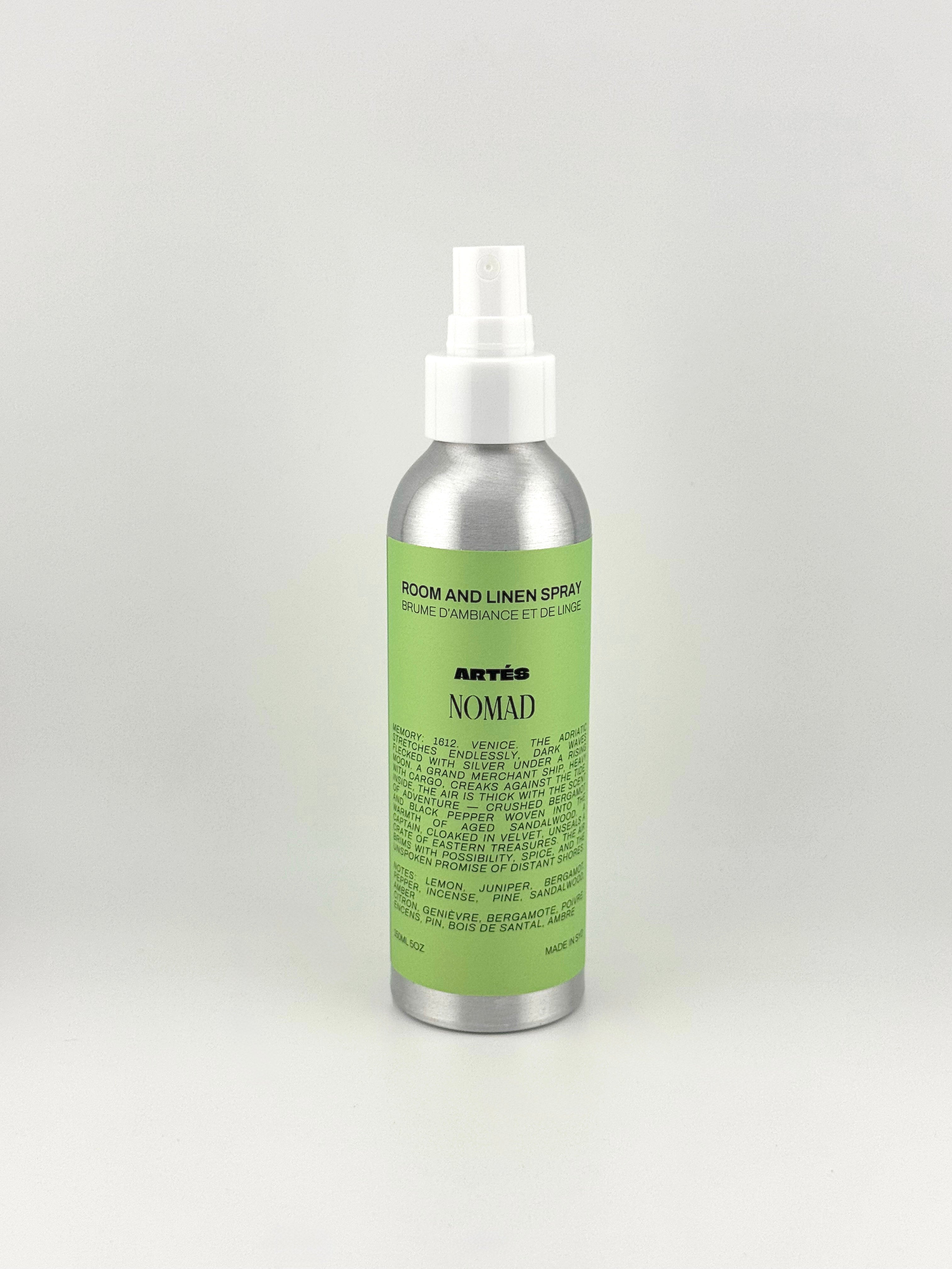 ARTES NOMAD room and linen spray in signature aluminium bottle