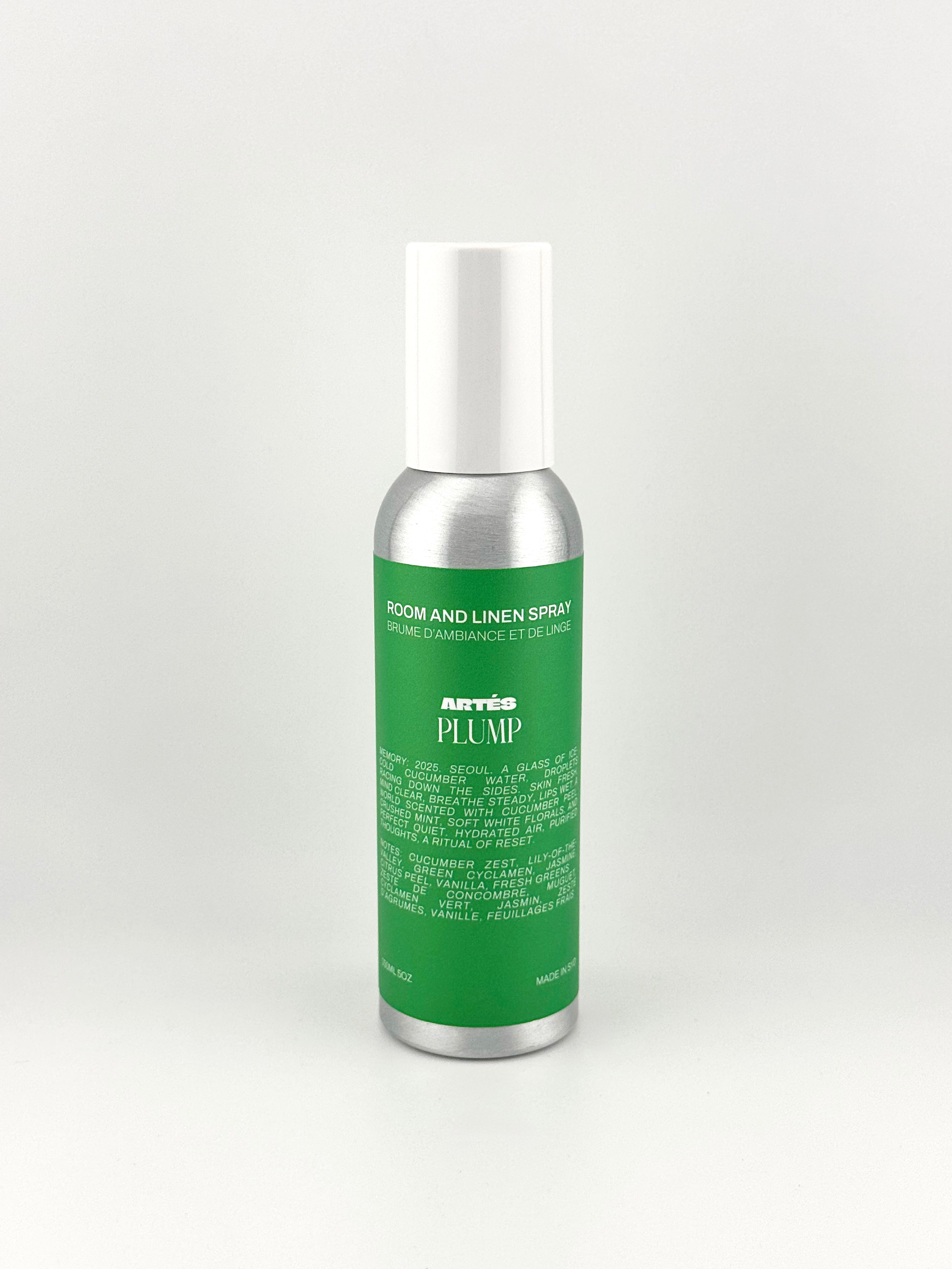 ARTES PLUMP room and linen spray in signature aluminium bottle