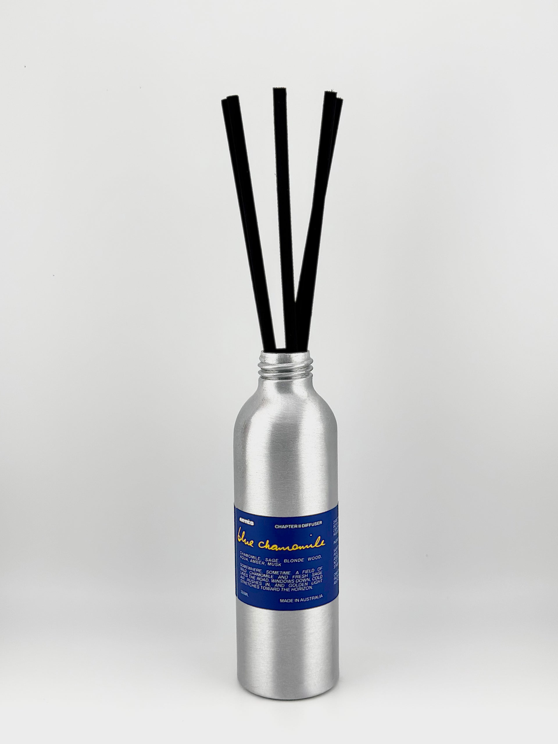 ARTES Blue Chamomile reed diffuser in signature aluminium vessel