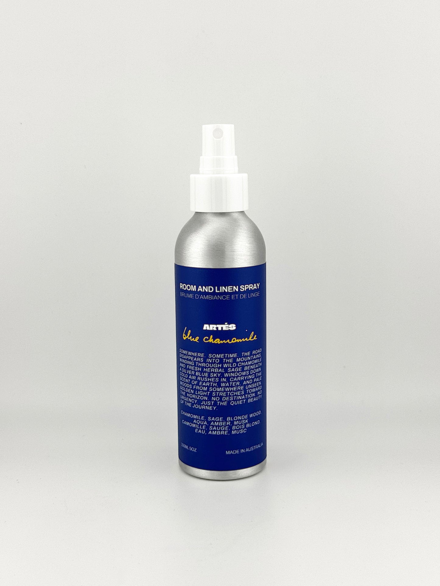 ARTES Blue Chamomile room and linen spray in signature aluminium bottle