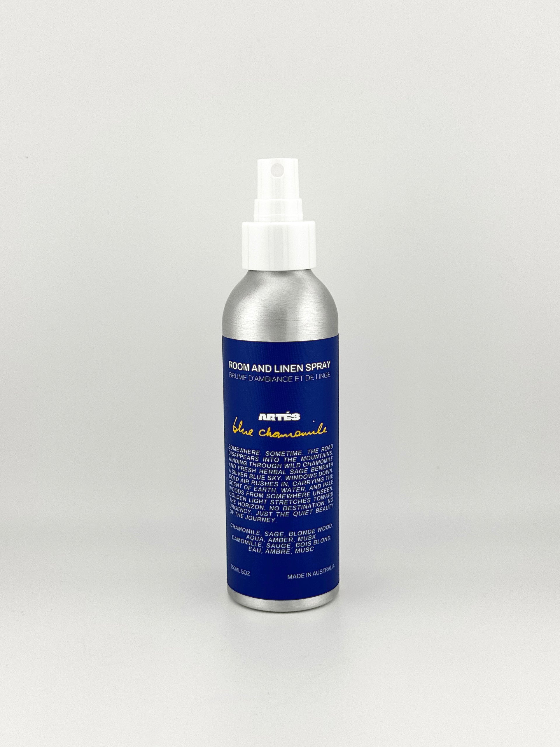 ARTES Blue Chamomile room and linen spray in signature aluminium bottle