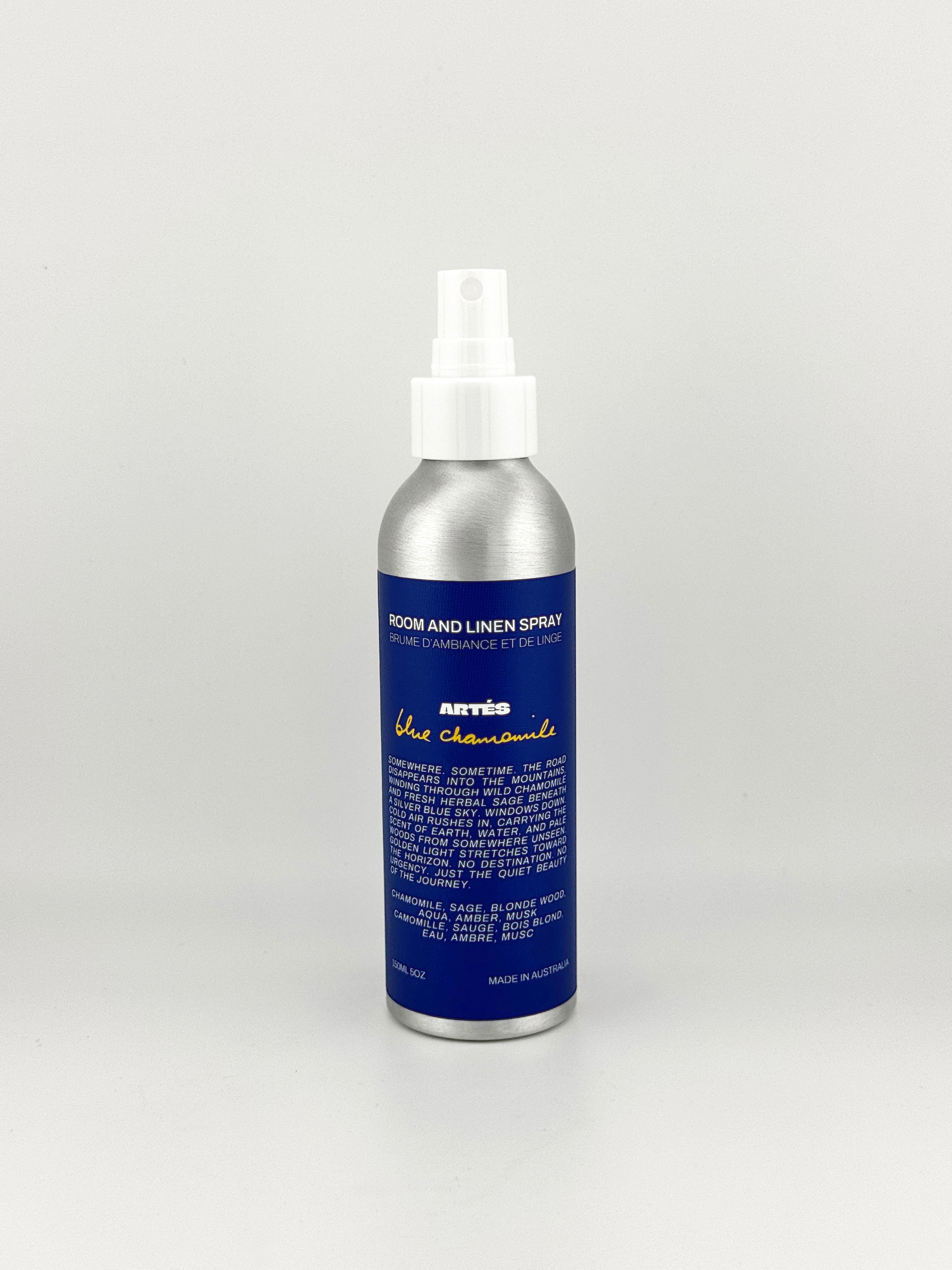 ARTES Blue Chamomile room and linen spray in signature aluminium bottle