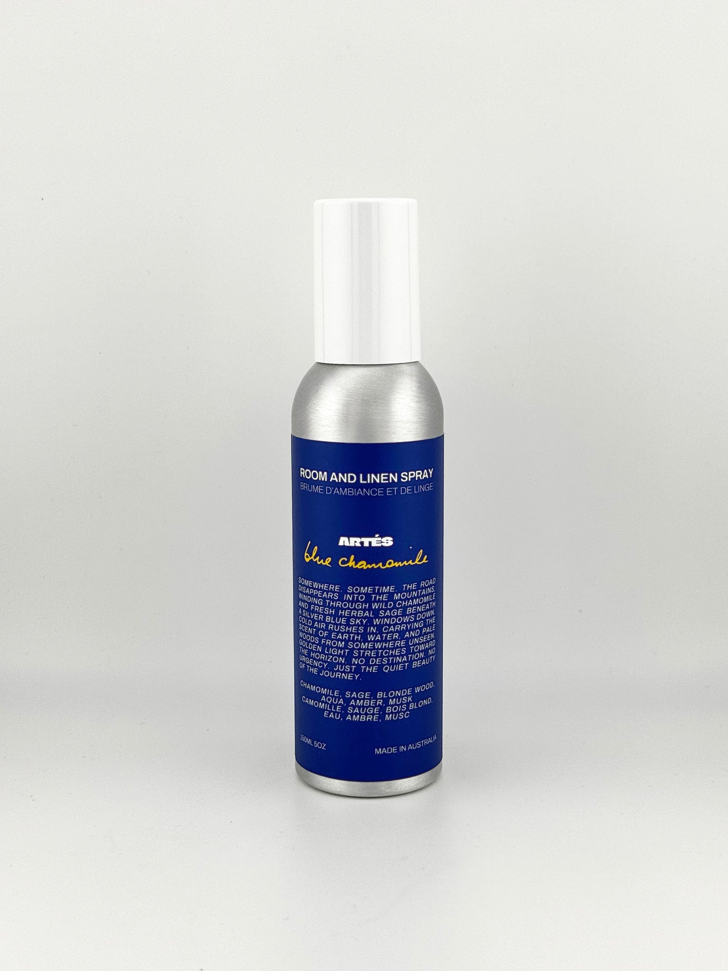 ARTES Blue Chamomile room and linen spray in signature aluminium bottle
