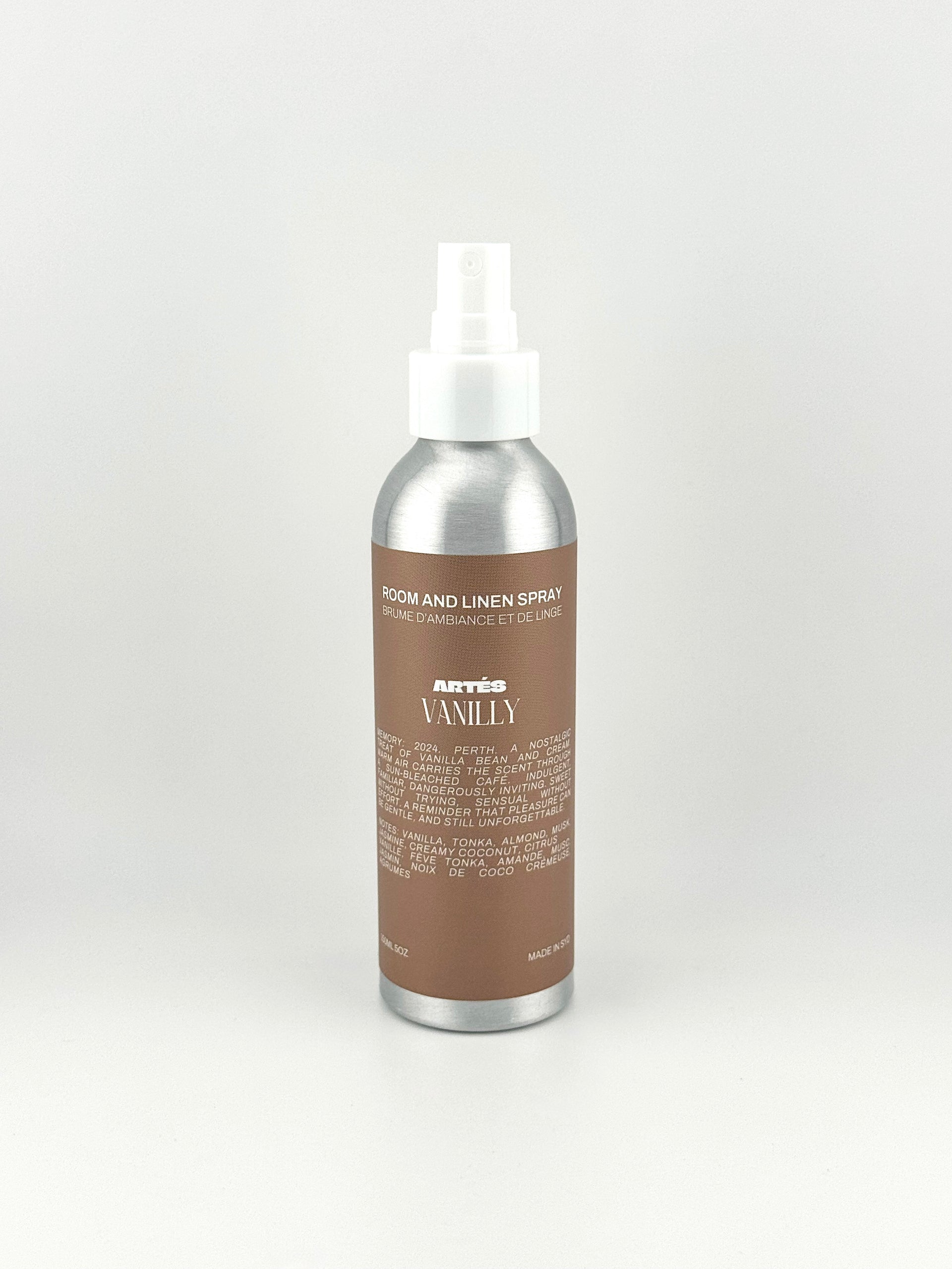 ARTES Vanilly room and linen spray in signature aluminium bottle