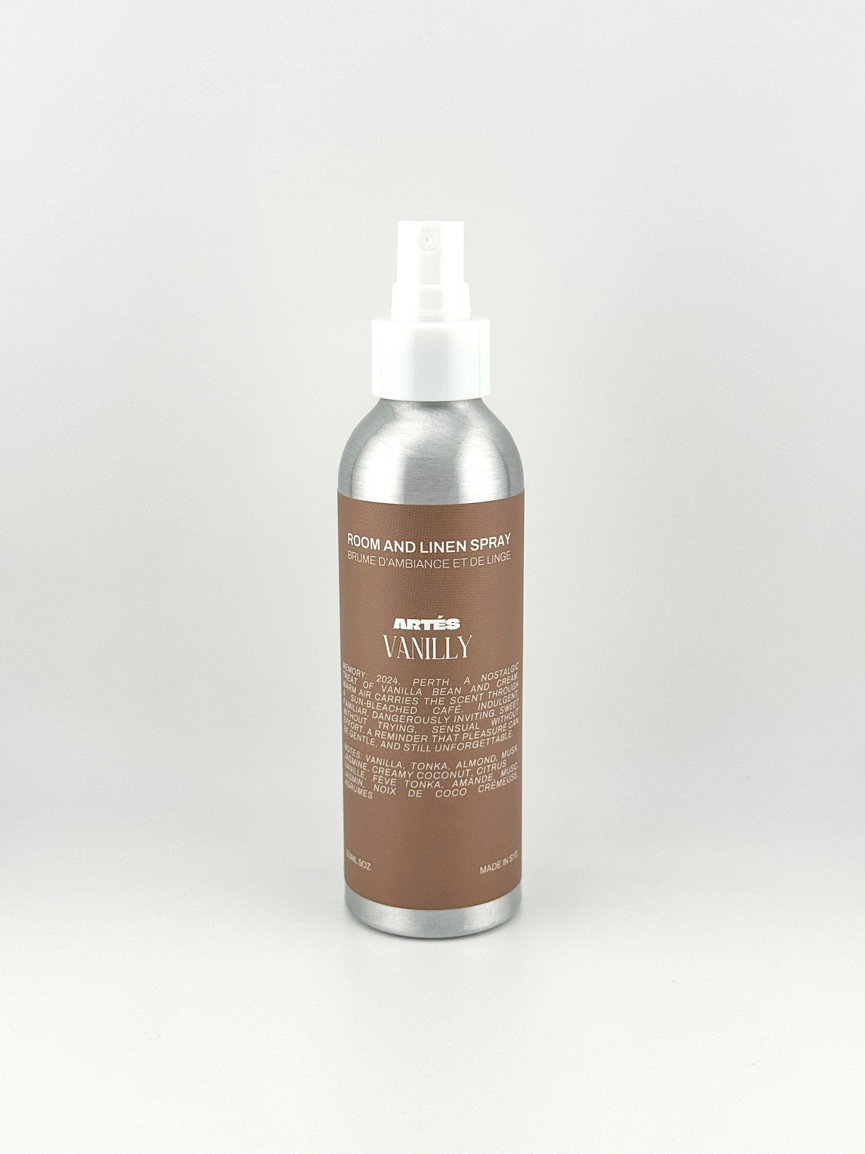 ARTES Vanilly room and linen spray in signature aluminium bottle