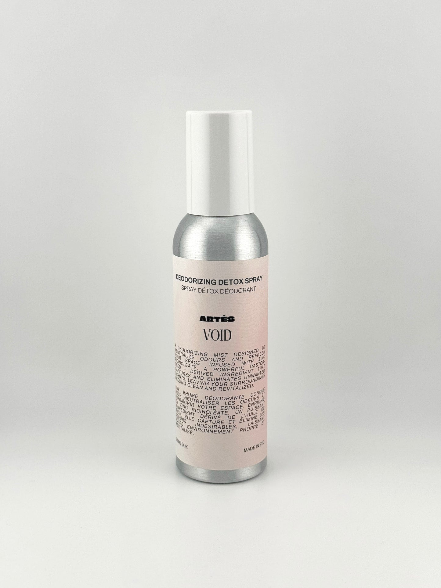 ARTES VOID deodorising room and linen spray in signature aluminium bottle