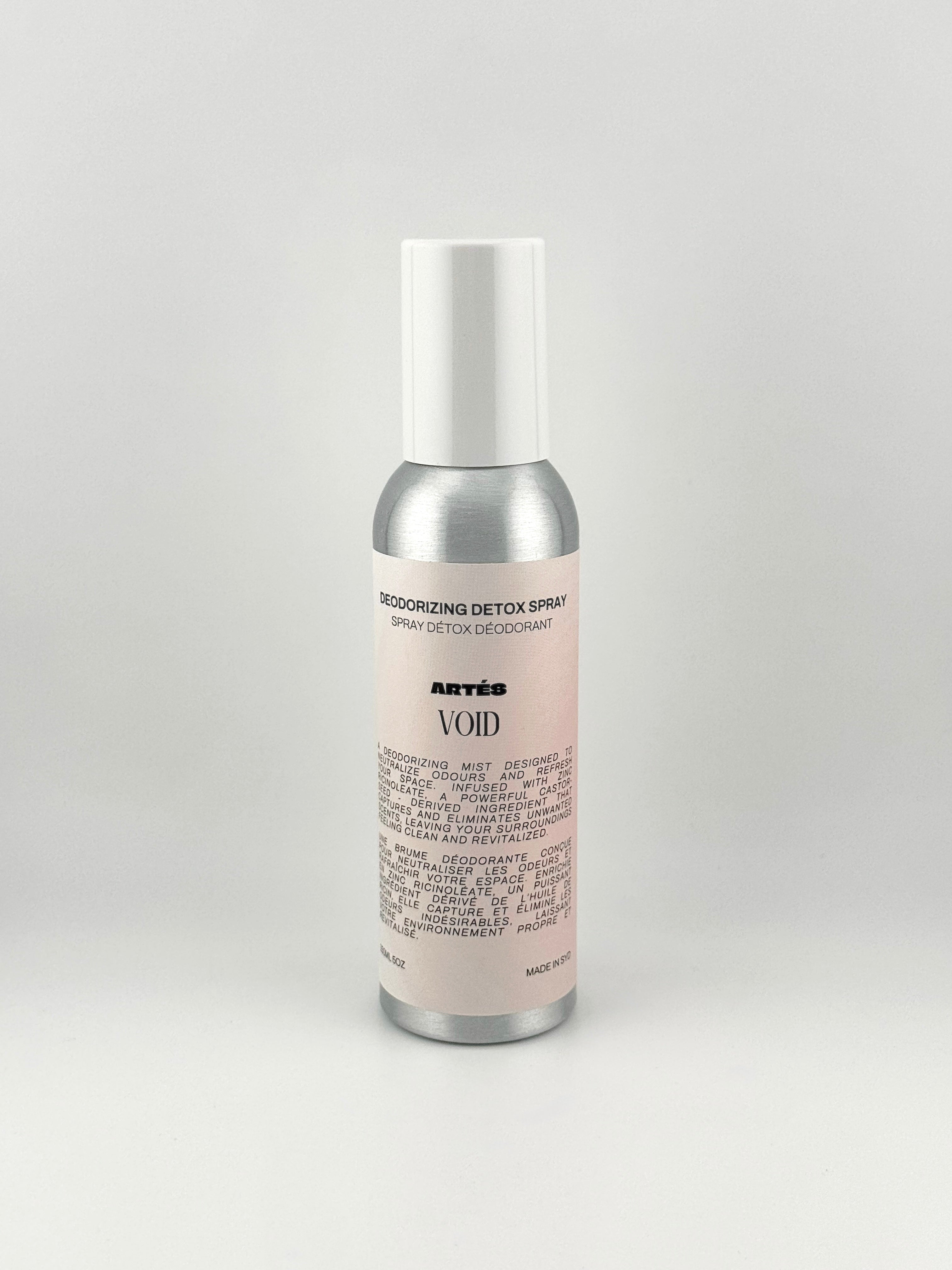 ARTES VOID deodorising room and linen spray in signature aluminium bottle