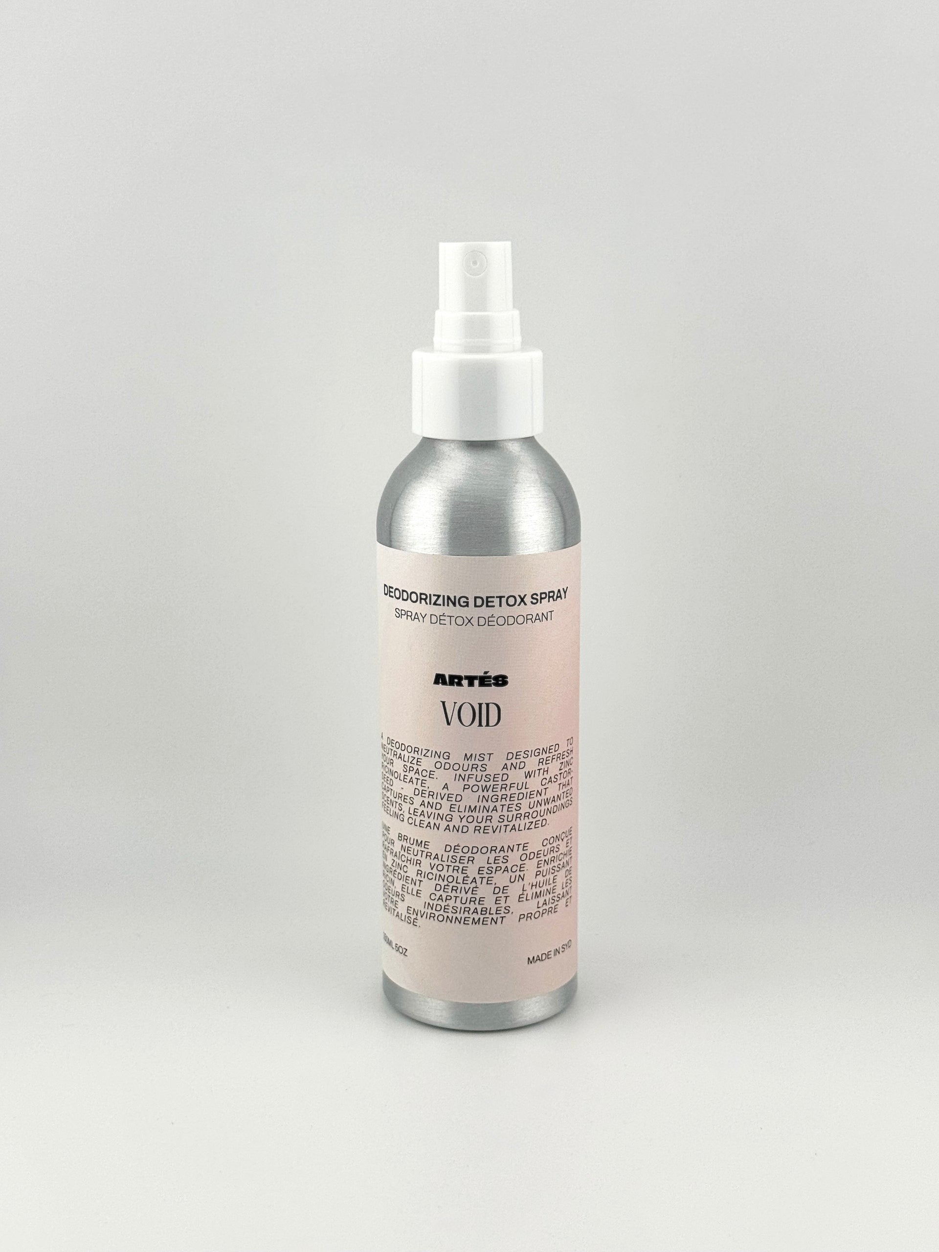 ARTES VOID deodorising room and linen spray in signature aluminium bottle