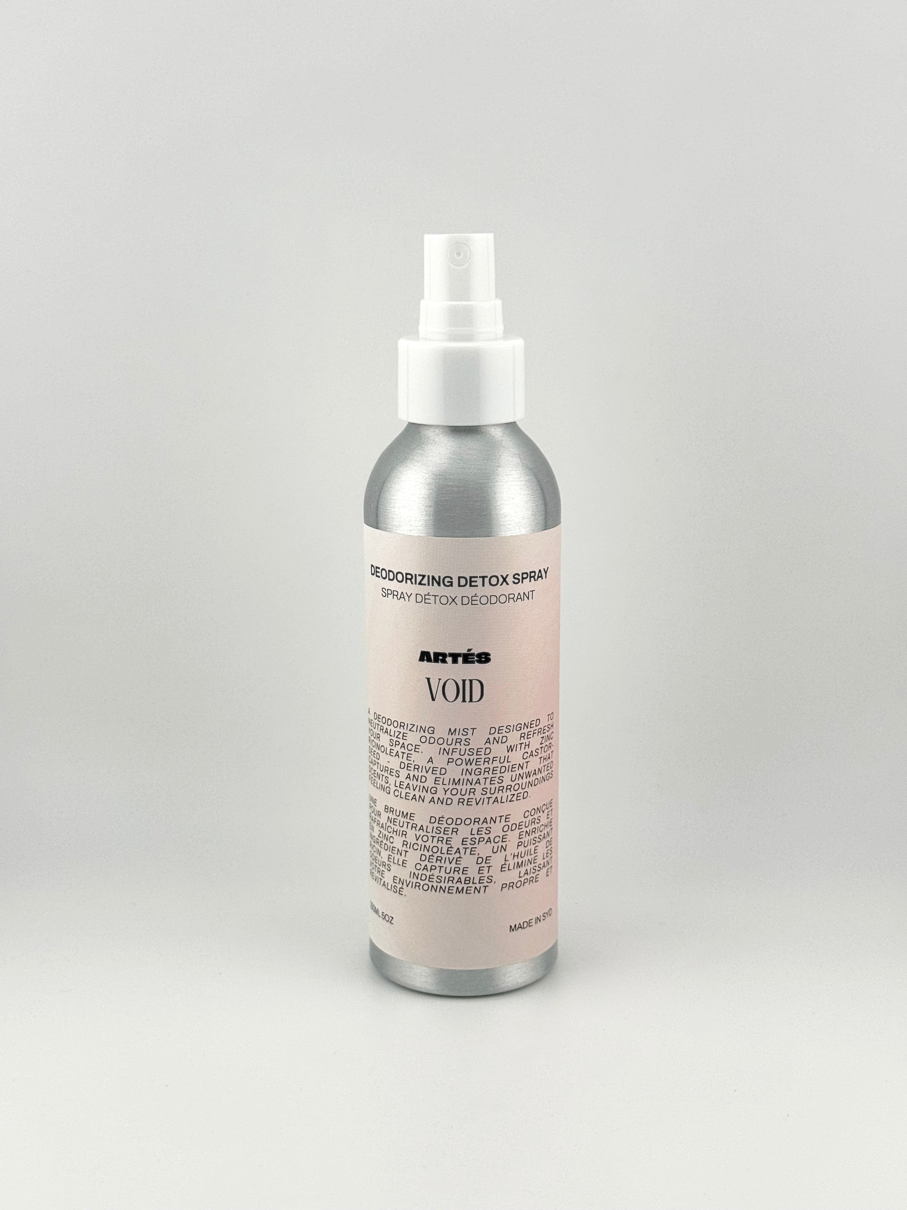 ARTES VOID deodorising room and linen spray in signature aluminium bottle