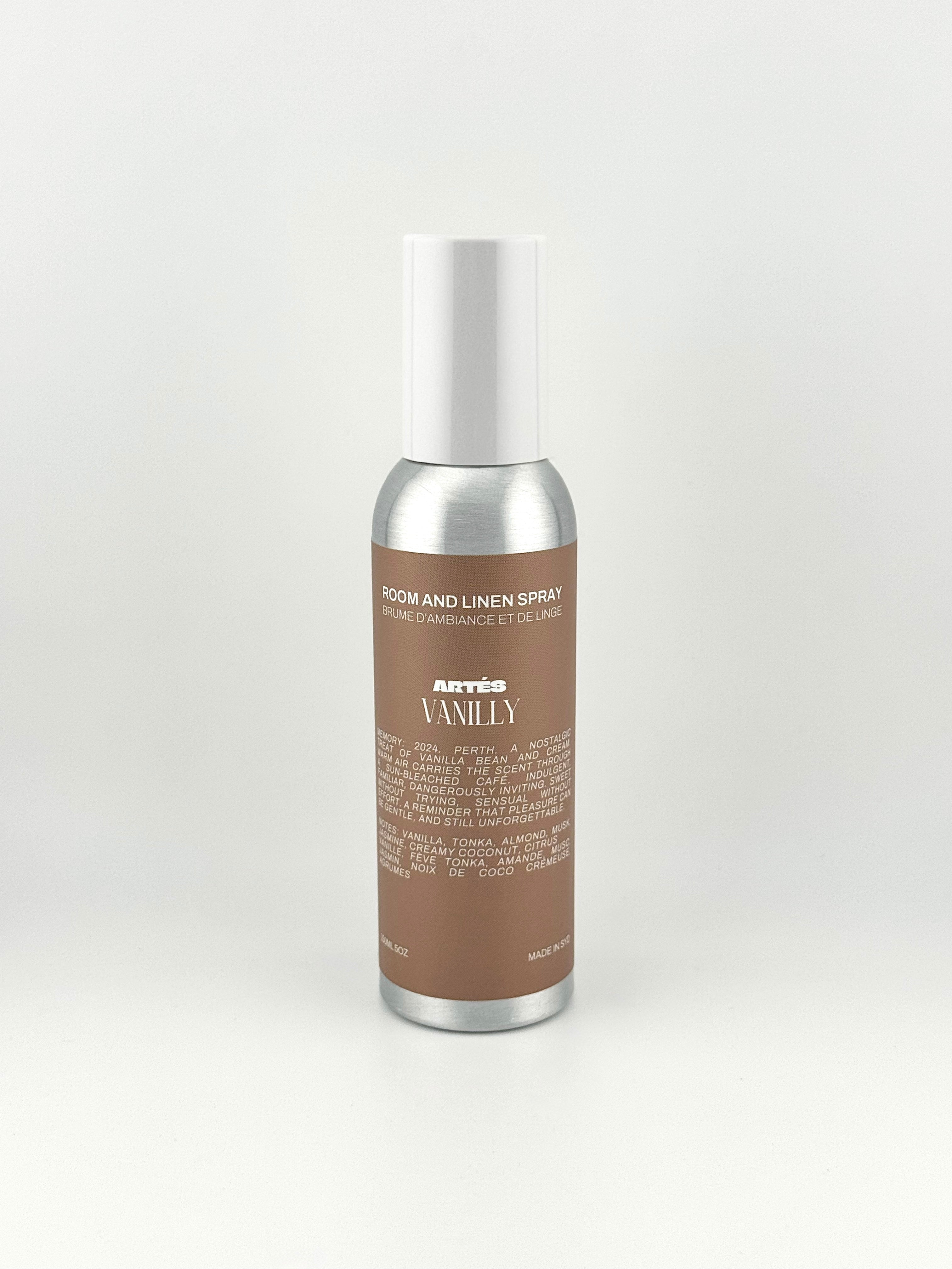 ARTES Vanilly room and linen spray in signature aluminium bottle